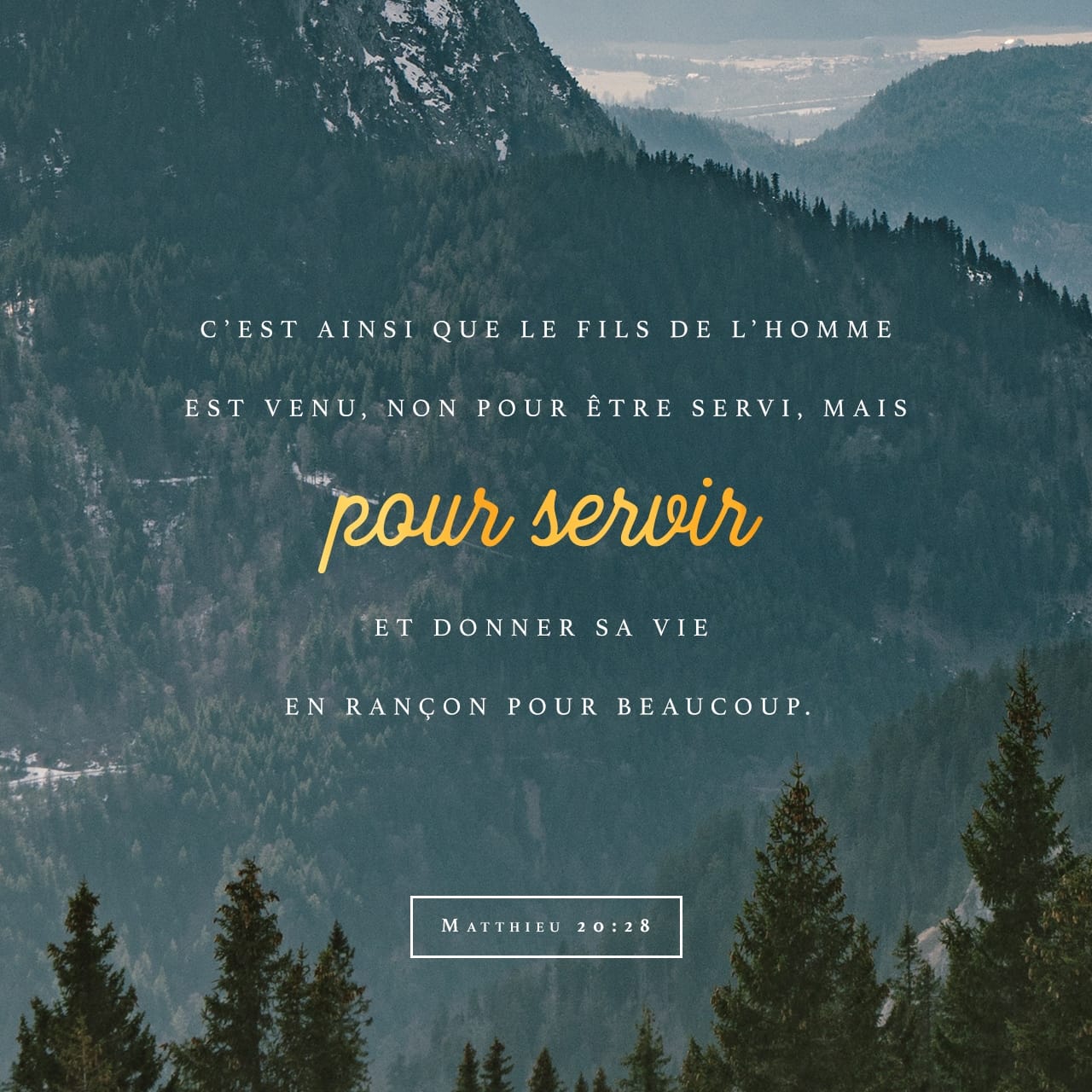 Matthieu 20:28 De la même façon, le Fils de l’homme n’est pas venu pour être servi. Mais il est venu pour servir et donner sa vie pour libérer un grand nombre de gens. » | Parole de Vie 2017 (PDV2017) | Download The Bible App Now