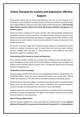 Online Therapist for Anxiety and Depression Effective Support