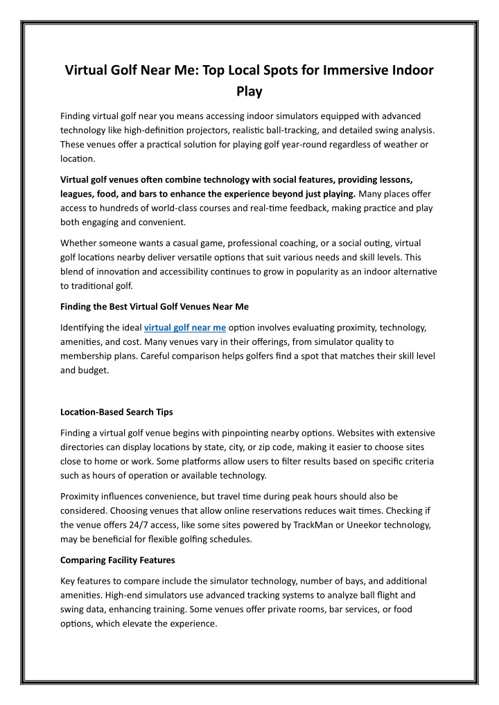 Virtual Golf Near Me Top Local Spots for Immersive Indoor Play